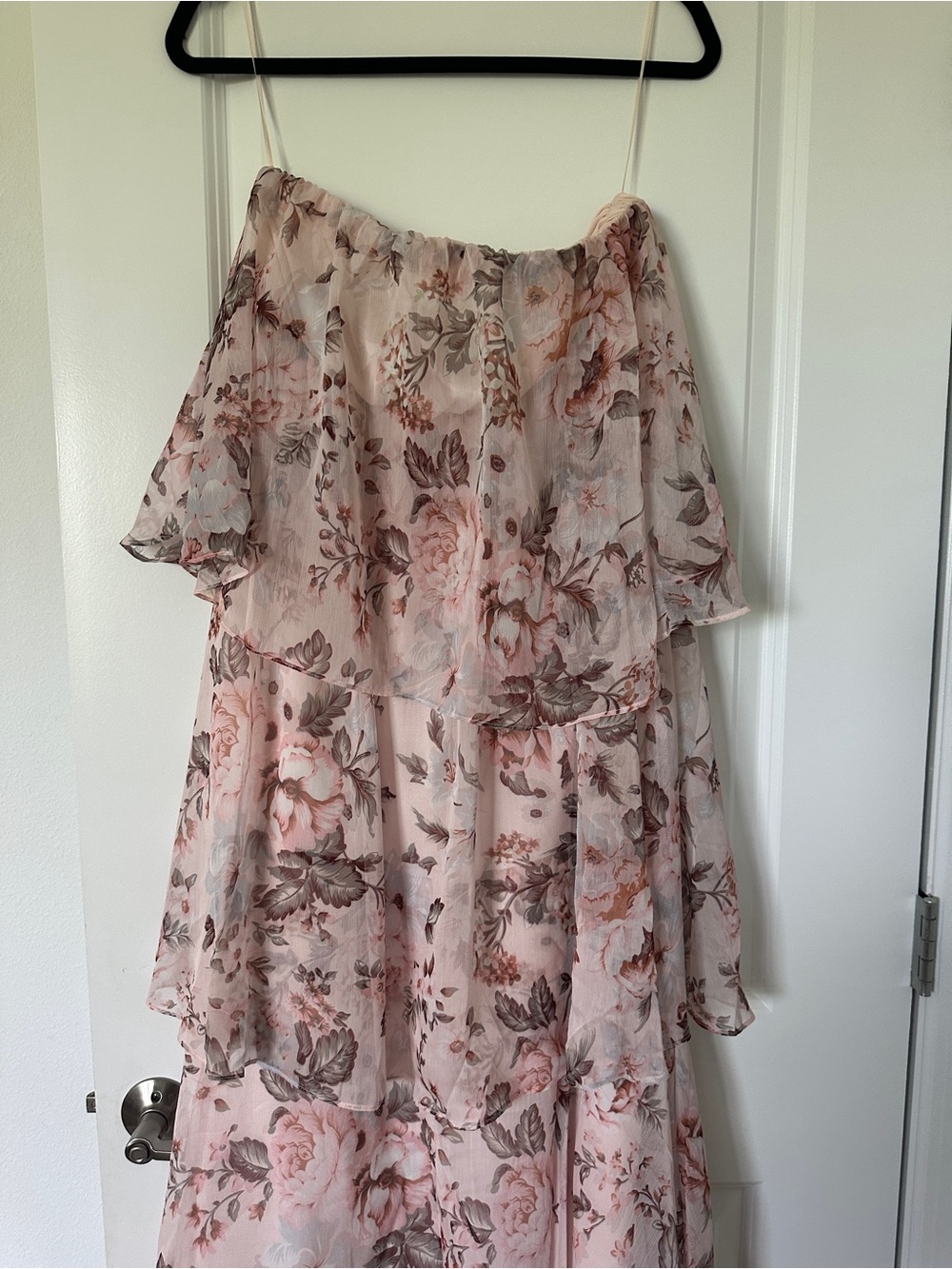 Petal & Pup Strapless Tiered Floral Maxi Dress in Blush Pink and Cream - Picture 5 of 6